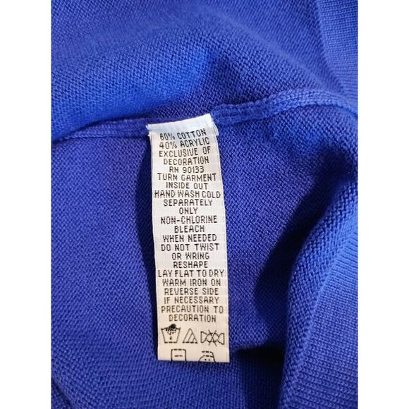 Bob Mackie Wearable Art Cobalt Blue Black Trim Front Zip Cardigan Sweater XL - Picture 4 of 4